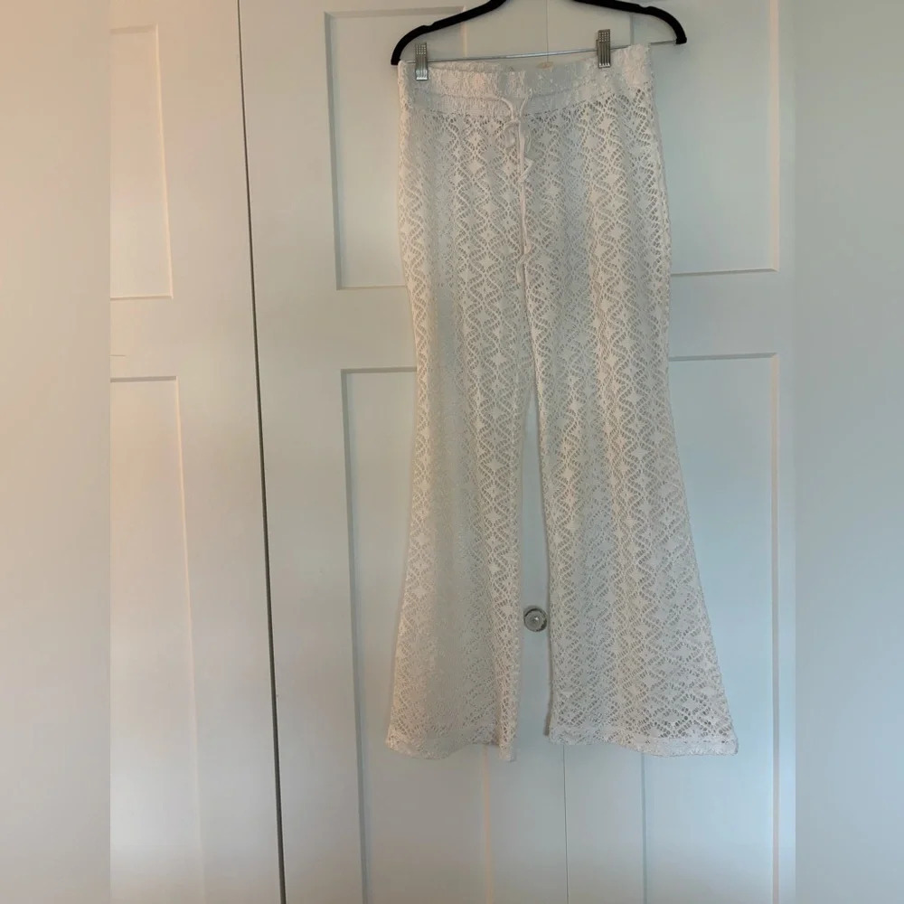 Miken Swim Women’s White Crochet Pants Cover Up Size L